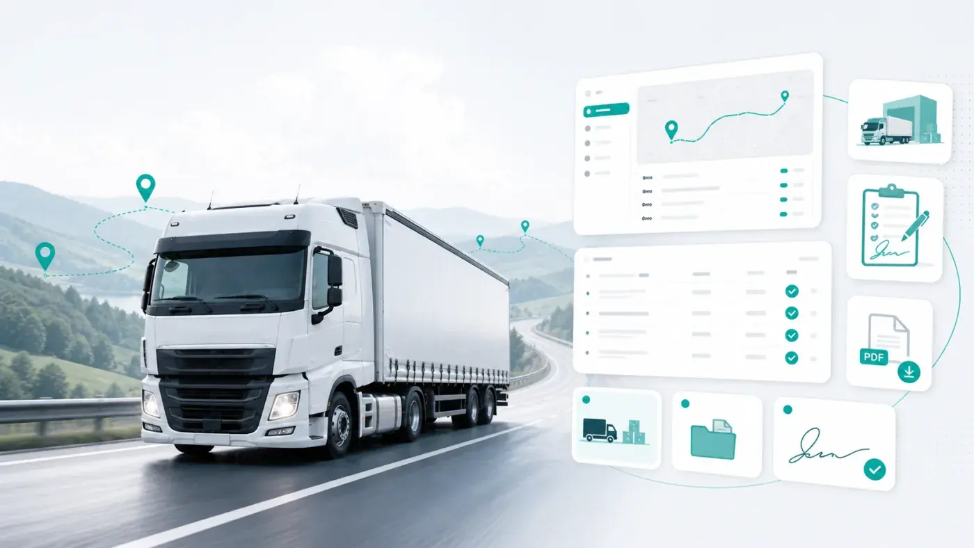 Nákladní souprava a ukázka elektronické stazky v aplikaci